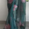 Stunnig Dark Green Floral Printed Organza Saree