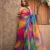 Multi Color Satin Silk Organza Saree